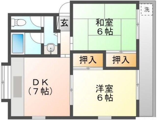 サンフラッツ2(2DK/2階)の間取り写真