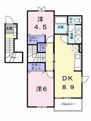 ビルゴ・レオーネA(2DK/2階)の間取り写真