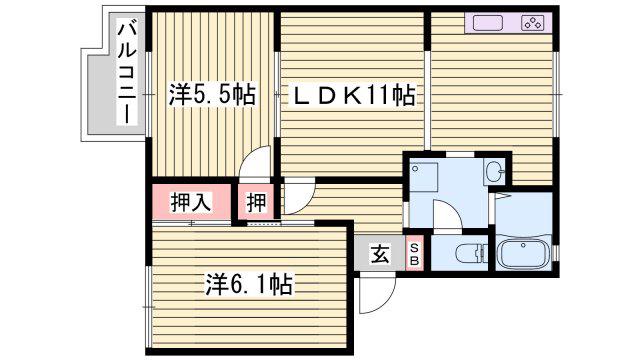 白東ハイツA(2LDK/2階)の間取り写真