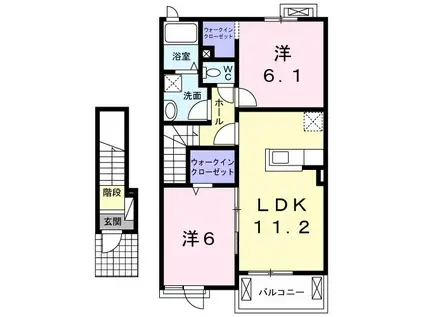 カーサ プラシードB(2LDK/2階)の間取り写真