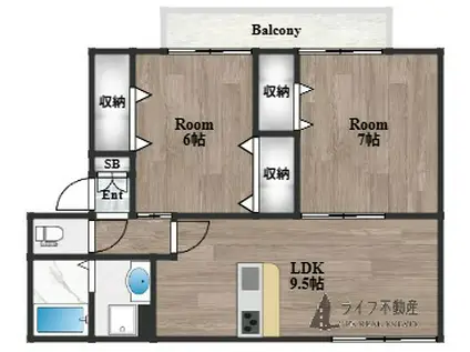 カーサジュネス(2LDK/2階)の間取り写真
