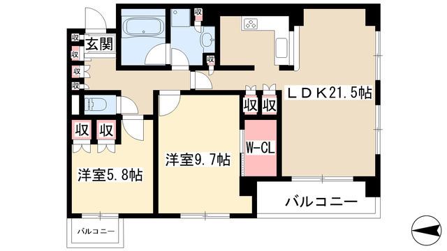 レザンドール東山元町(2LDK/2階)の間取り写真