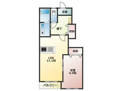 JR東海道本線 二川駅 徒歩14分 2階建 築10年(1LDK/1階)の間取り写真