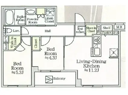 アイルプレミアム月島ドゥーエ(2LDK/5階)の間取り写真