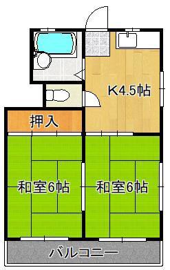 シャンポール湯川(2DK/3階)の間取り写真
