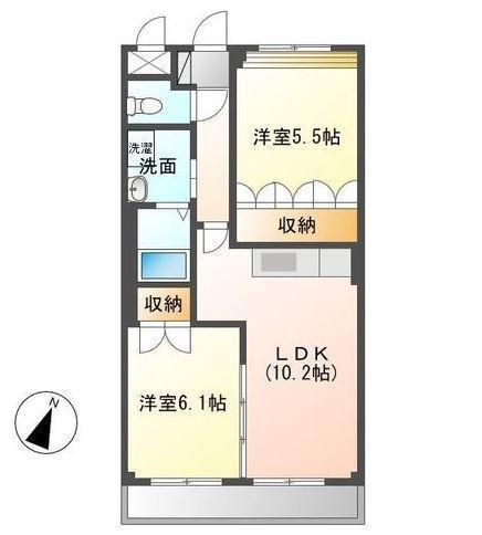 ティアナグリーンヒル(2LDK/2階)の間取り写真