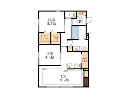 M&Kウェルネス千年(2LDK/1階)の間取り写真