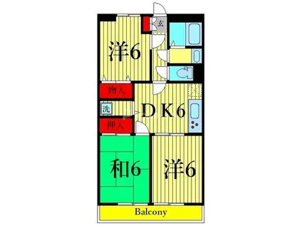 ウエストアローム(3DK/2階)の間取り写真