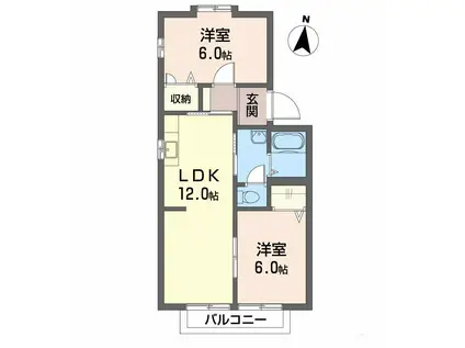 ハーモニー16 A棟(2LDK/2階)の間取り写真