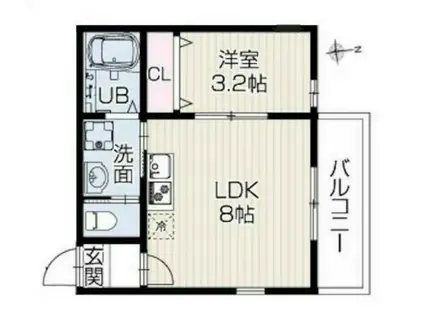 エクロール(1LDK/2階)の間取り写真