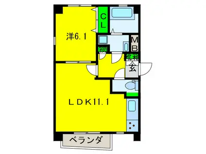 ラポ-ルI番館(1LDK/4階)の間取り写真