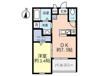 ワコーレヴィータ神戸須磨浦通(1DK/1階)の間取り写真