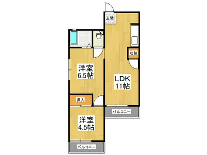 本松葉ビル(2LDK/2階)の間取り写真