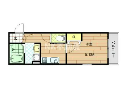 KTIレジデンス徳庵III(1K/1階)の間取り写真