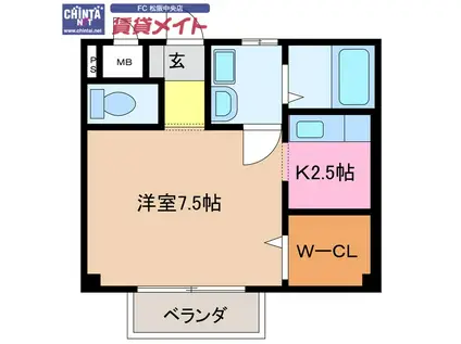 エスポワール(1K/2階)の間取り写真