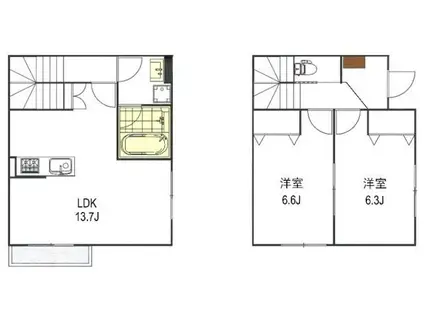 3ROOM代田(2LDK/2階)の間取り写真