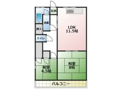 刈谷第3東海ビル(2LDK/3階)の間取り写真
