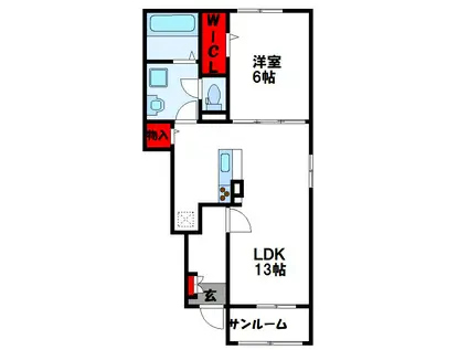 RICCOBENE(1LDK/1階)の間取り写真