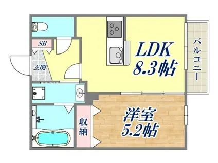 ラシーネ若宮(1LDK/2階)の間取り写真