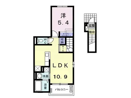 エレガントクロスローズII(1LDK/2階)の間取り写真