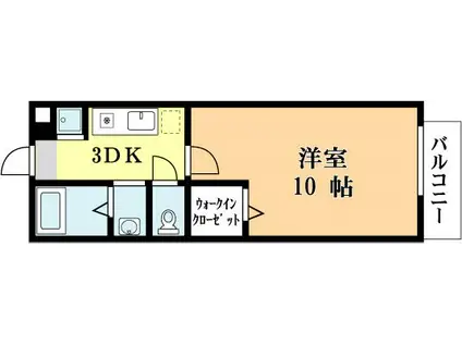 ラ・コリーヌI(1K/2階)の間取り写真