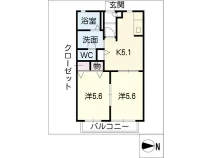ヴェルデII(2K/1階)の間取り写真