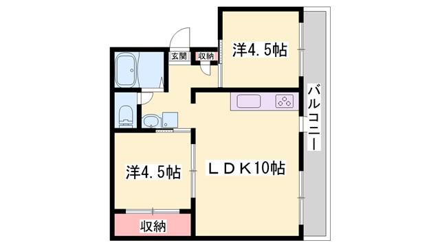 ドミールサニー君影2号棟(2LDK/1階)の間取り写真