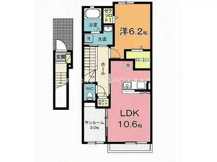 カーサ アバンツァート(1LDK/2階)の間取り写真