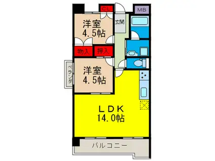 コーポグリーン弍番館(2LDK/4階)の間取り写真