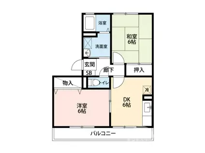 ウインドミル(2DK/3階)の間取り写真