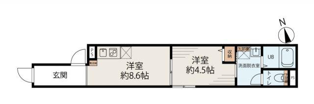 上野松が谷レジデンス(1LDK/4階)の間取り写真