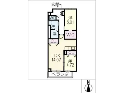 ロビニア若草(2LDK/3階)の間取り写真