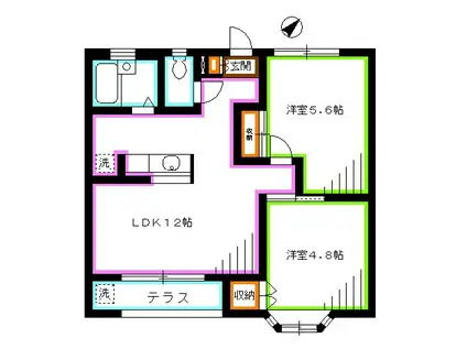 グリーンウェーブ北の台(2LDK/1階)の間取り写真