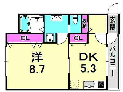 ノースコート北口(1DK/2階)の間取り写真