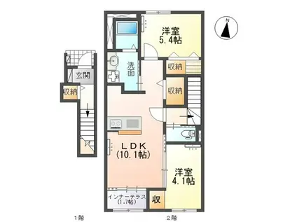 ソレイユII(2LDK/2階)の間取り写真
