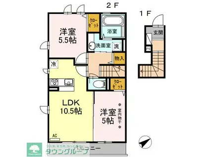 ヒルサイド・コゼット ヒルサイド(2LDK/2階)の間取り写真