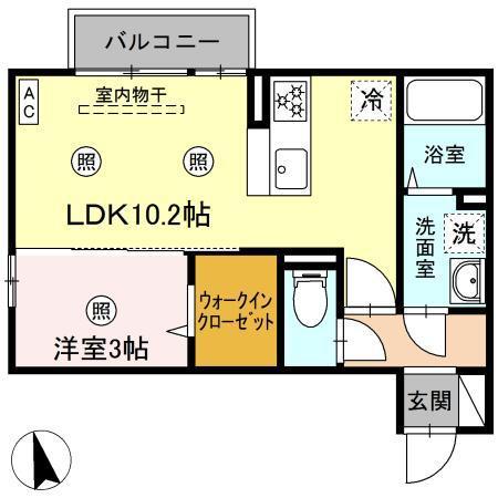 スカイブルーA棟(1LDK/2階)の間取り写真