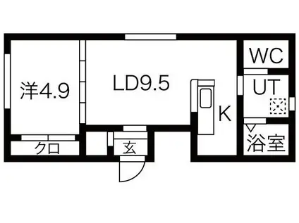 クレイパレス中の島(1LDK/4階)の間取り写真