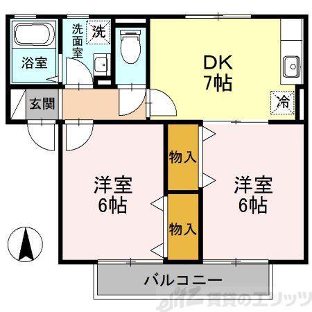 ハイカムールB棟(2DK/2階)の間取り写真