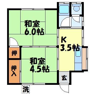 サニーハウス(2K/2階)の間取り写真