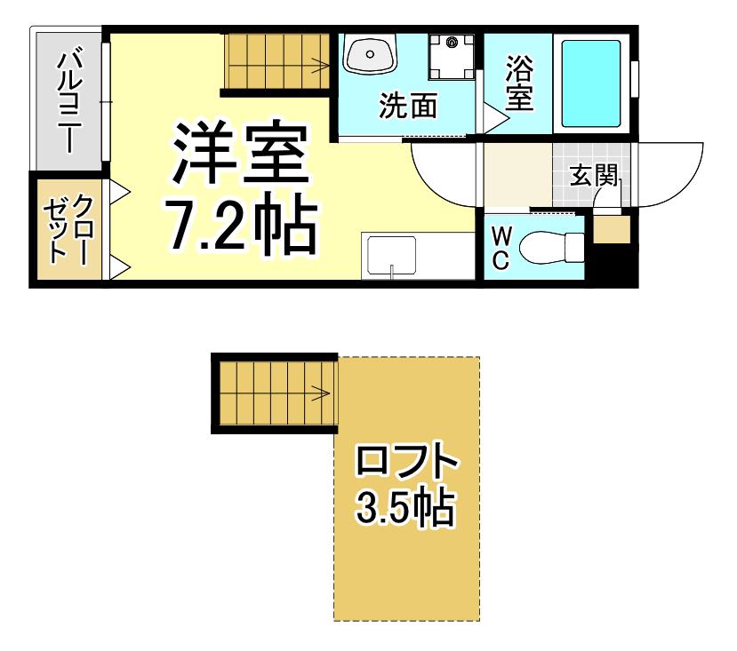 INVEST町上津役(ワンルーム/2階)の間取り写真