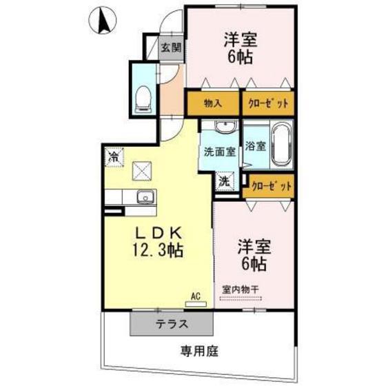 カーサアリエッタA・B・C C棟(2LDK/1階)の間取り写真