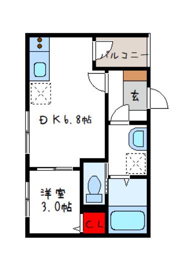ハーモニーテラス平野西II(1DK/2階)の間取り写真
