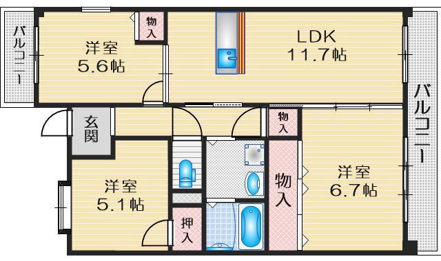 ヴェルドミール桃山台(3LDK/5階)の間取り写真