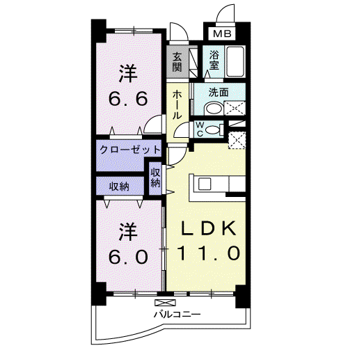 城南マンション(2LDK/3階)の間取り写真