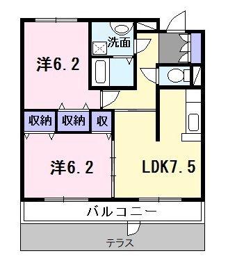 メルベーユ(2LDK/1階)の間取り写真