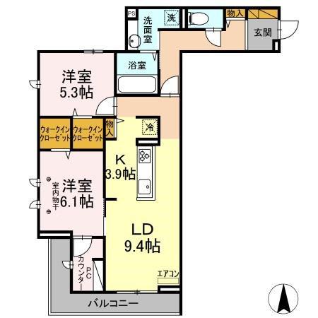 ラフォーレ弐番館(2LDK/3階)の間取り写真