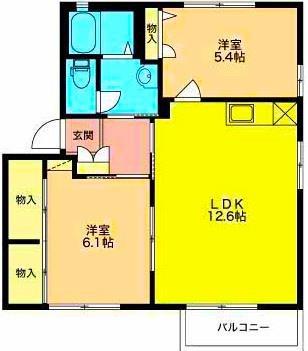 ルミエール大岡(2LDK/2階)の間取り写真