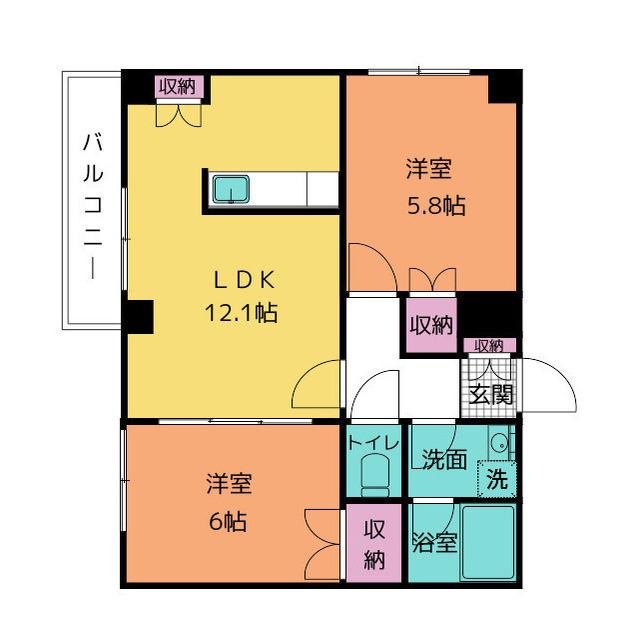 メインハイツ(2LDK/3階)の間取り写真