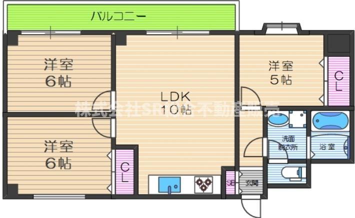 LAKIAMAISON瓢箪山(3LDK/3階)の間取り写真